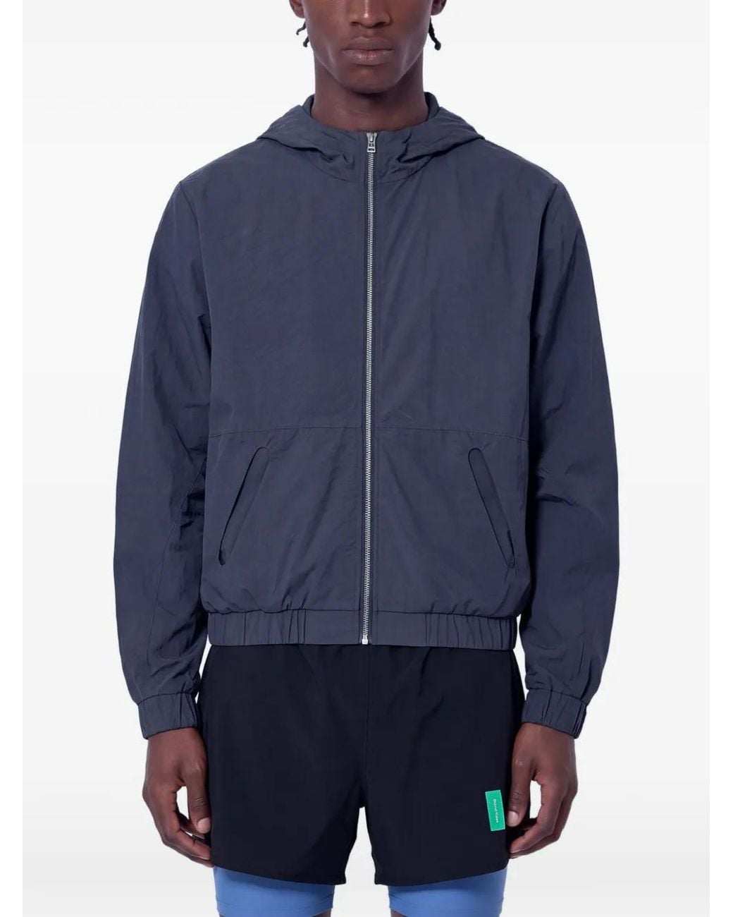 District Vision Blue Taslan Hooded Elasticated-Hem Jacket for men