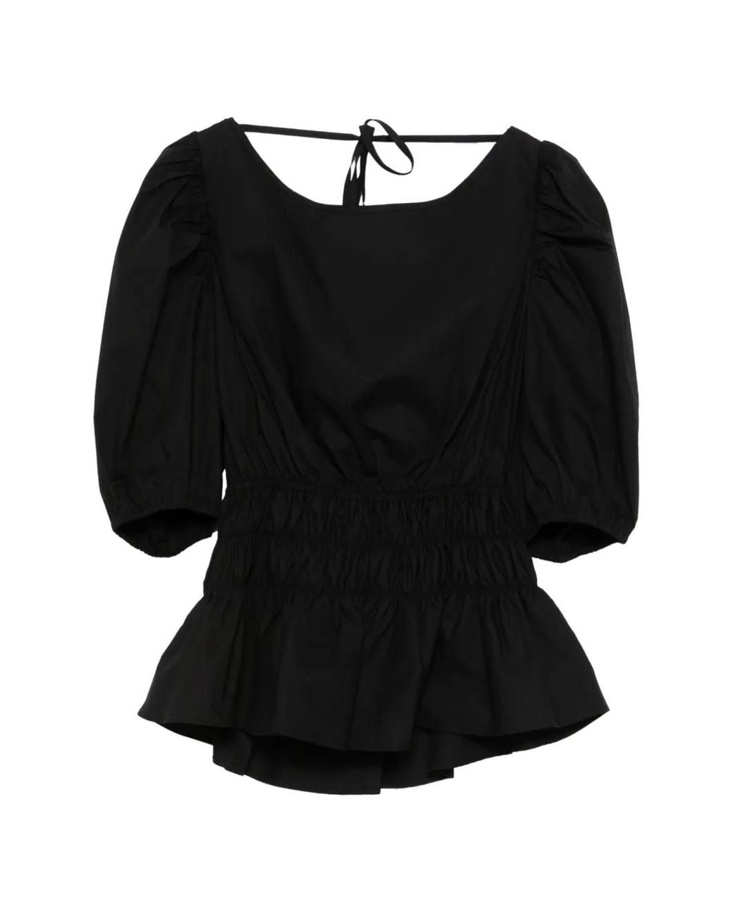 Pinko Black Cropped Top With Ruffles And Open Back