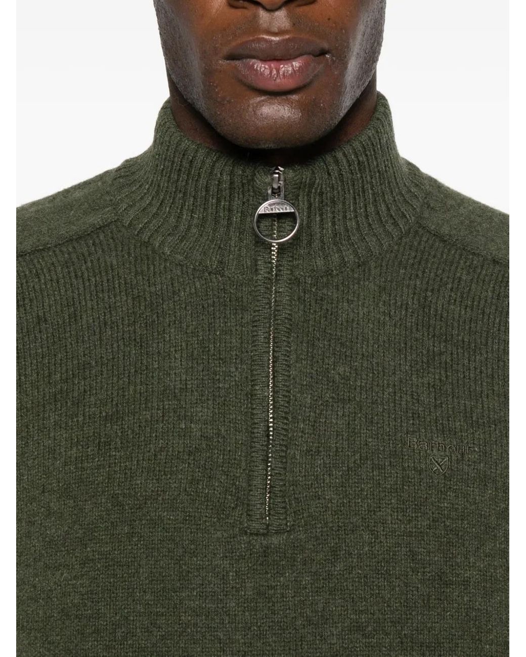 Barbour Green Half-Zip Wool Sweater for men