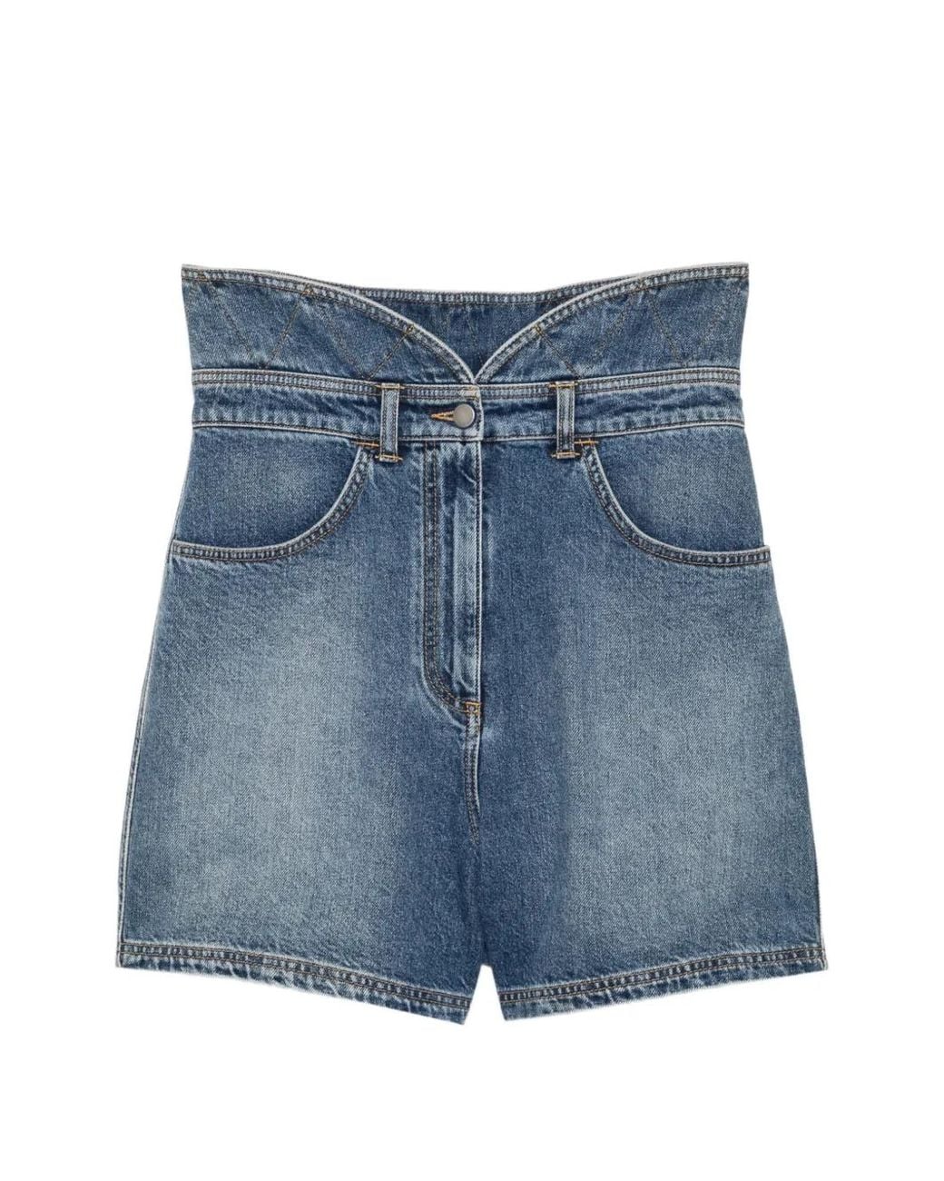 Philosophy Di Lorenzo Serafini Blue Quilted High-Waisted Shorts