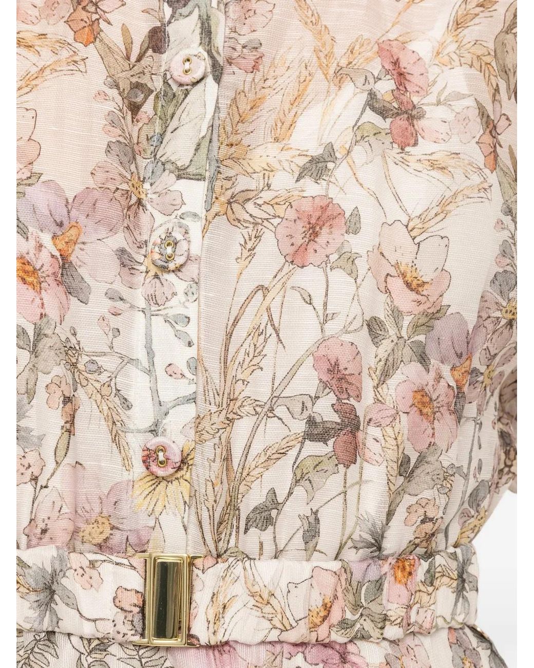 Nissa Natural Belted Floral Print Dress