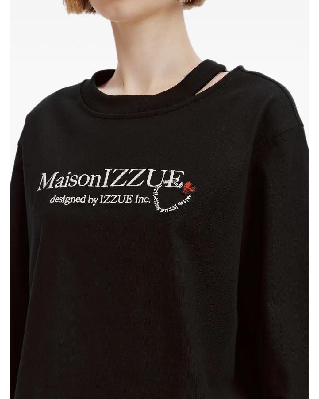 Izzue Black Logo-Print Cut-Out T-Shirt