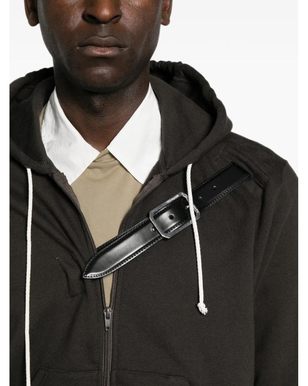 Magliano Black Belt-Detail Zip-Up Hoodie for men