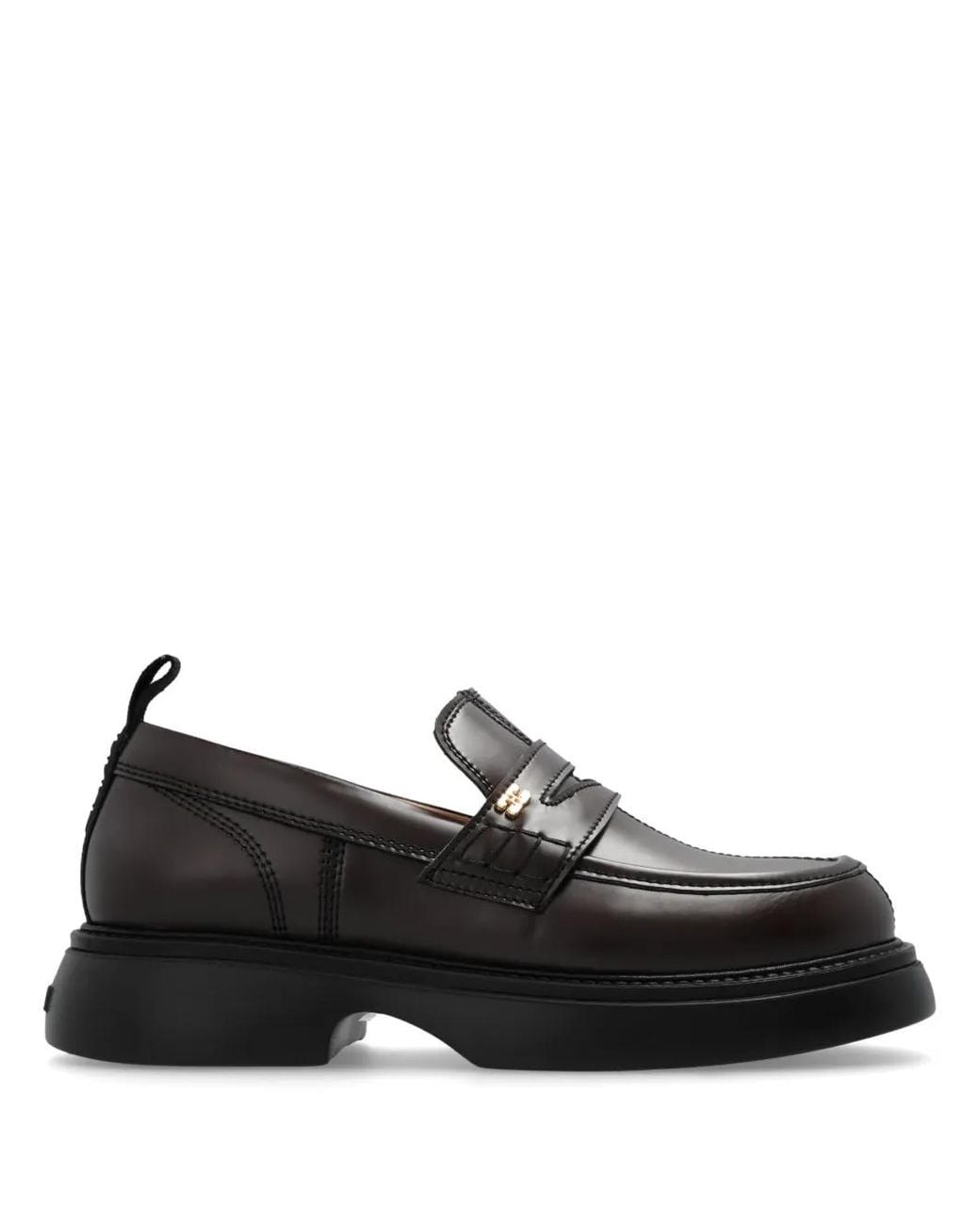 Ganni Black Logo-Plaque Loafers