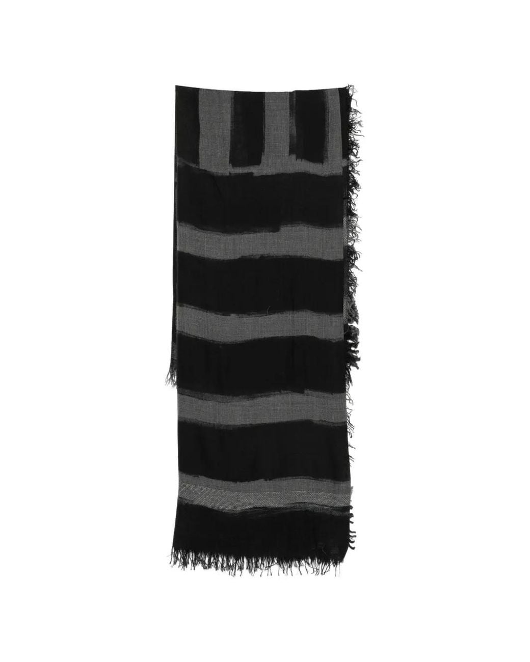 Faliero Sarti Black Striped Frayed Scarf