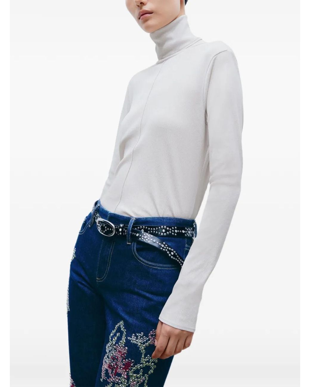 Tory Burch White Fine Rib Turtleneck Sweater