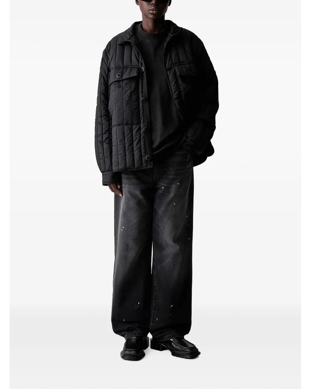 Rains Black Veste Boutonnée À Design Matelassé