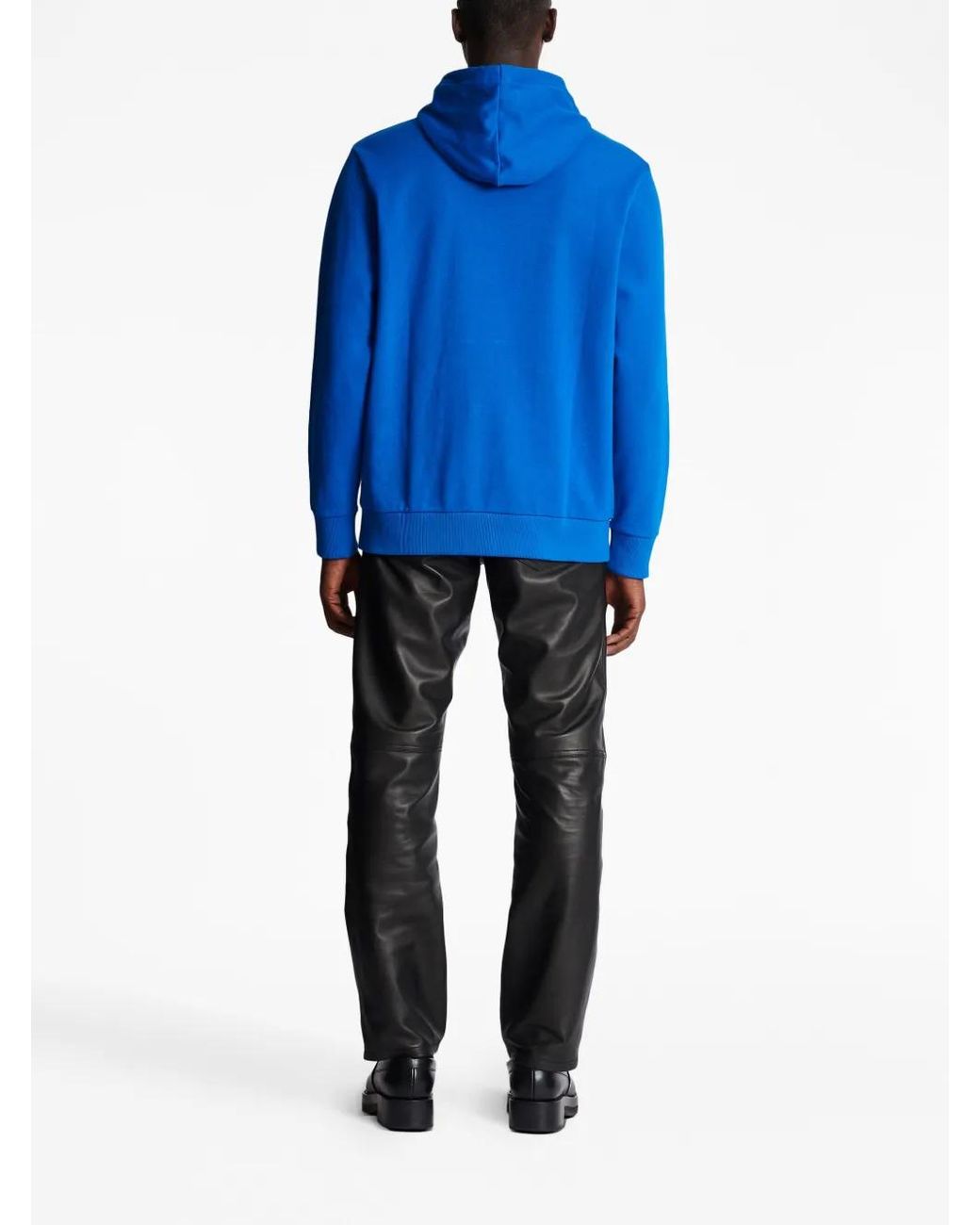 Balmain Blue Embossed-Logo Drawstring Hoodie for men