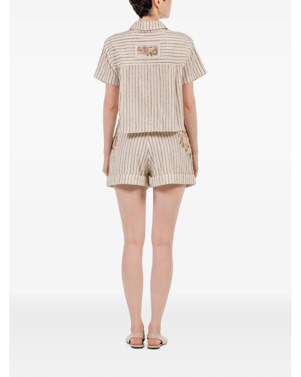 Agua Bendita White Rommy Embroidered Striped Tailored Shorts