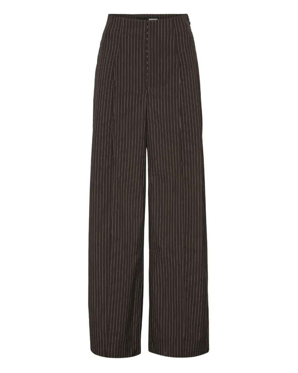 ROTATE BIRGER CHRISTENSEN Brown Pinstripe Wide-Leg Trousers