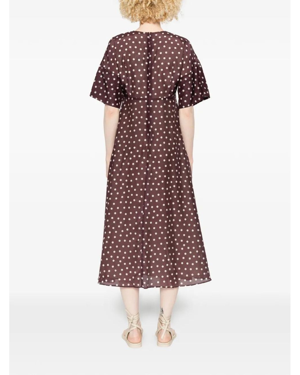 Psophia Purple Polka-Dot V-Neck Midi Dress