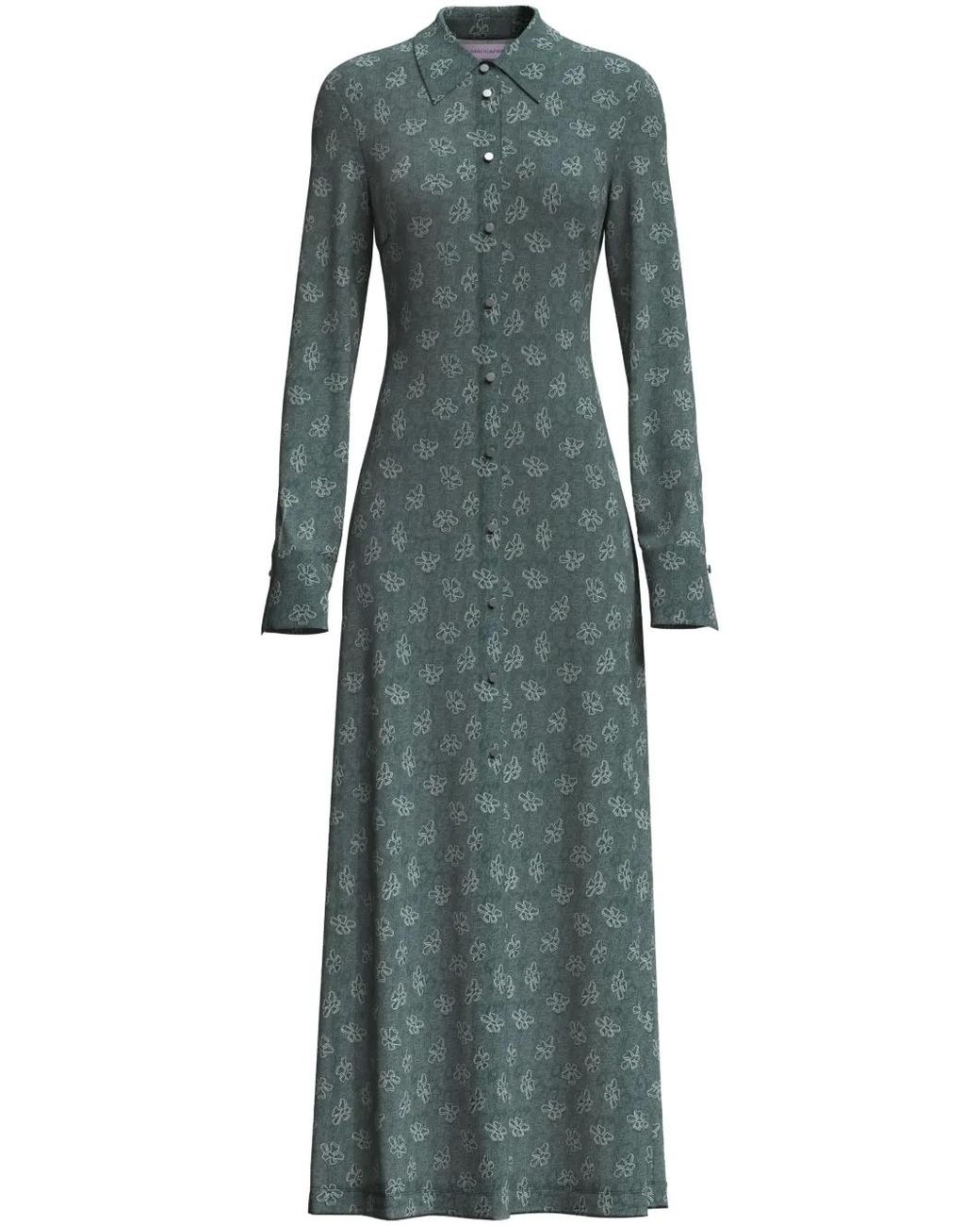 MACCAPANI Green Andre Monogram-Jacquard Maxi Shirtdress