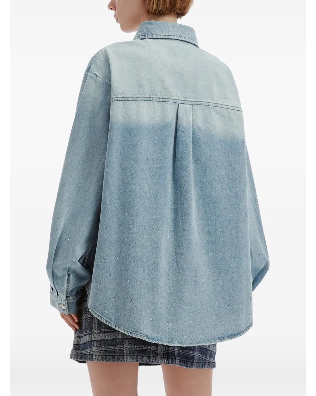 B+ AB Blue Crystal-Embellished Washed-Denim Shirt