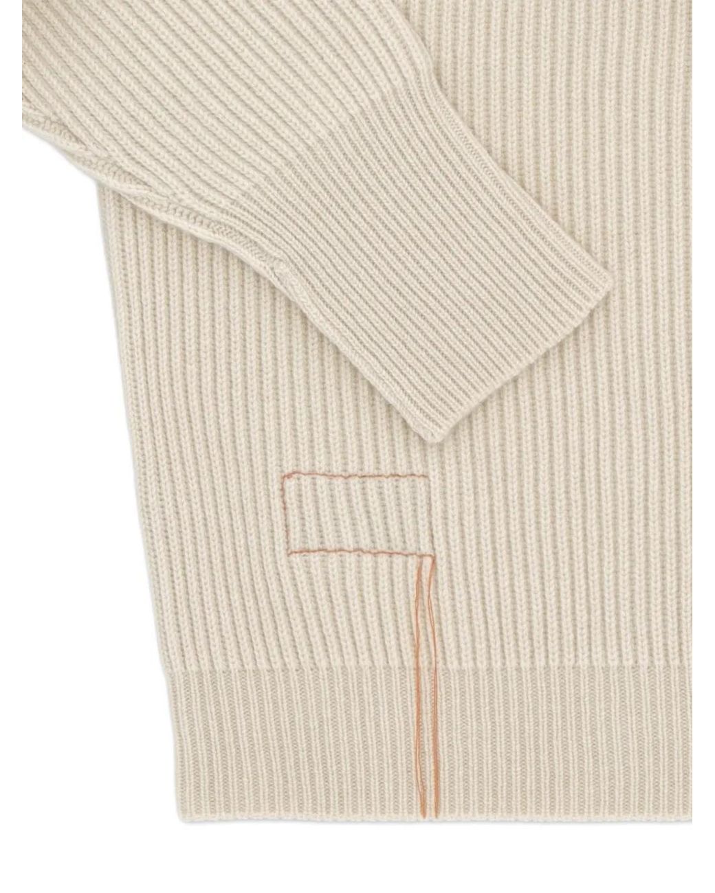 Fortela White Brighton High Neck Ribbed Sweater for men