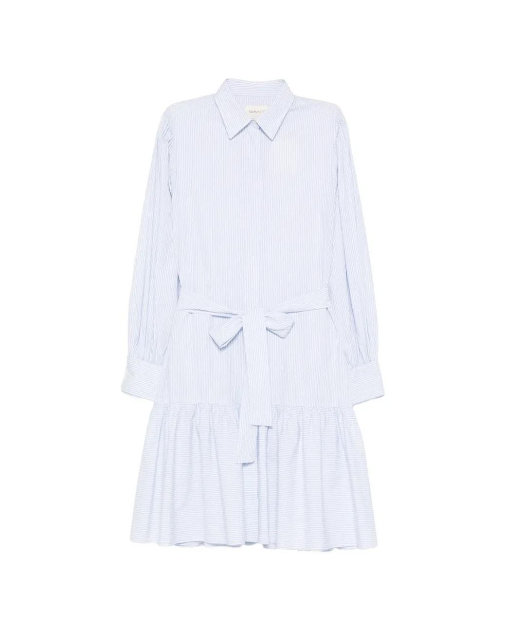 Gant White Belted Striped-Pattern Mini Dress