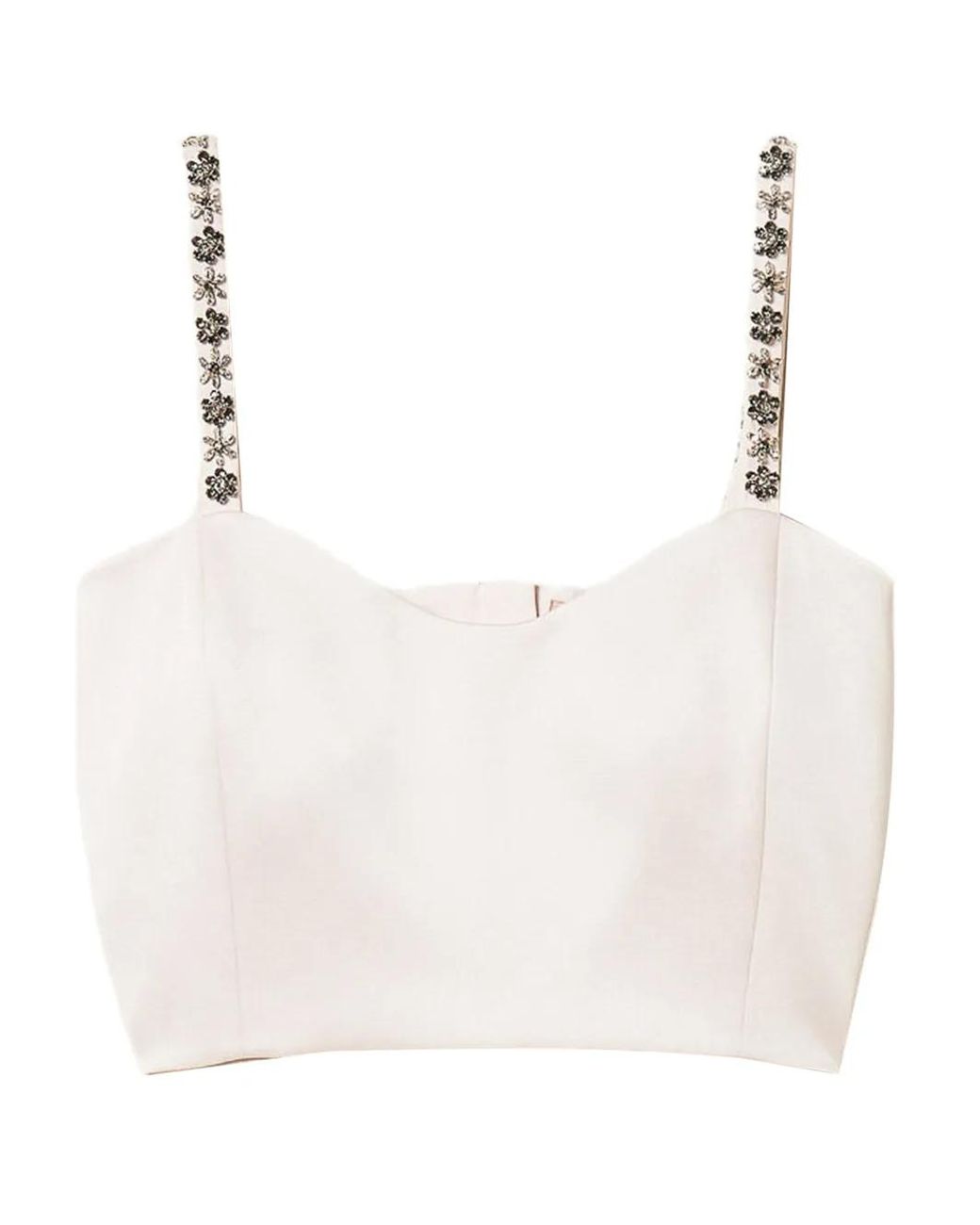 Twinset White Duchesse Cropped Top With Embroidery