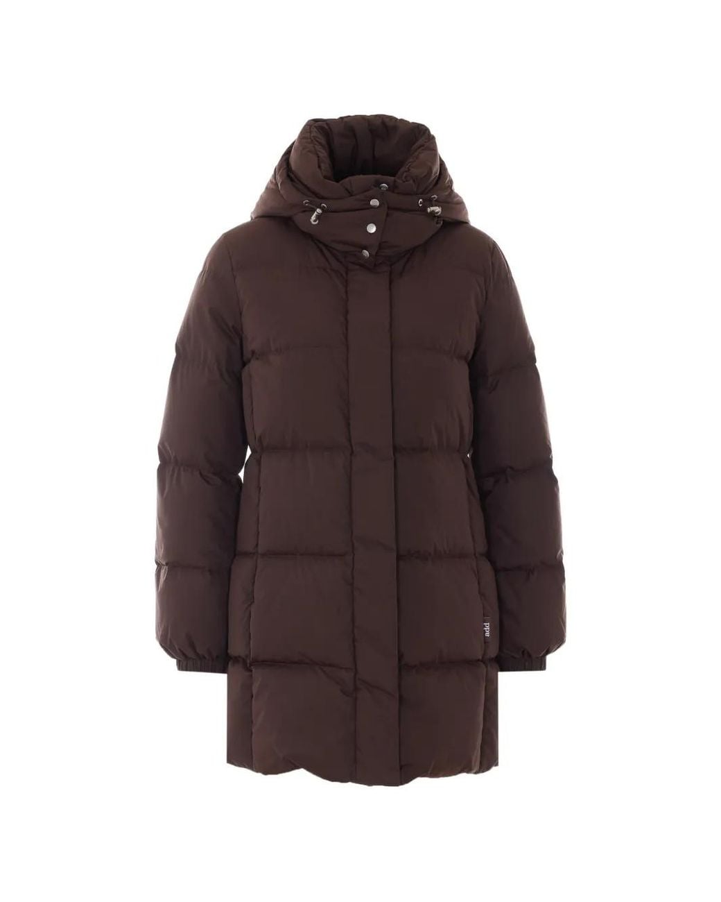 Add Brown Hooded Quilted Coat