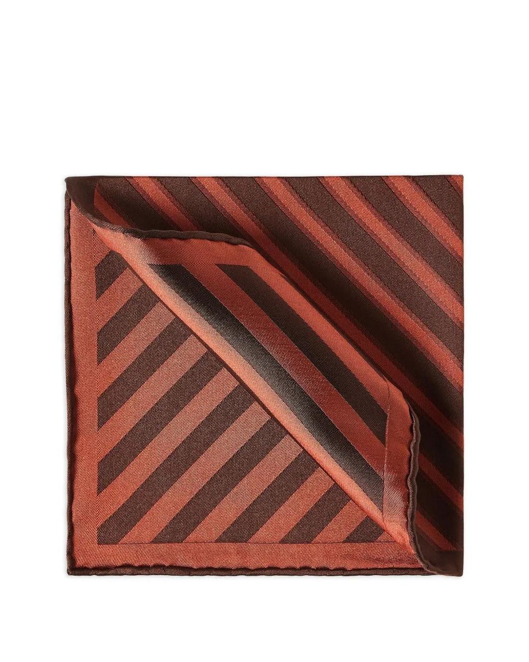 Brunello Cucinelli Brown Regimental Stripe Silk Pocket Square for men