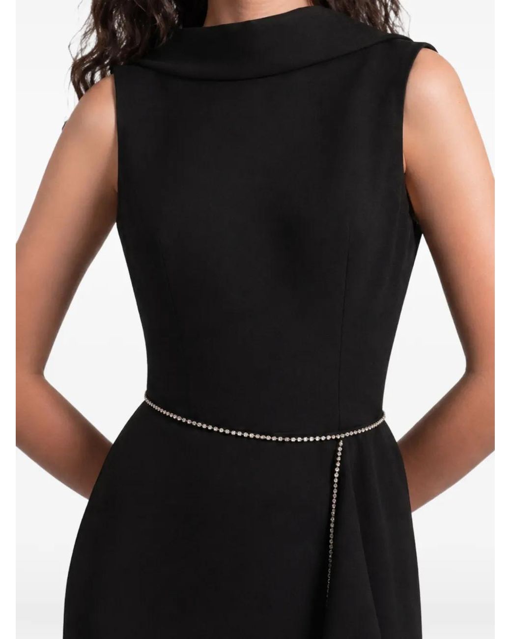 Gemy Maalouf Black Beaded-Shoulders Asymmetric Dress