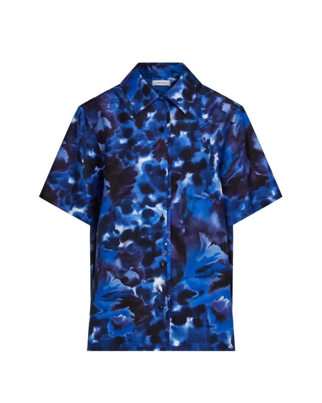 Ferragamo Blue Carnation-Print Short-Sleeved Shirt