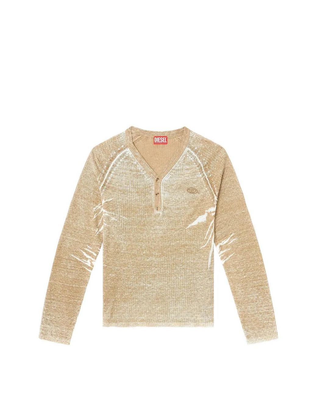 DIESEL Natural Light Ribbed Knit Sweater With V-Neck for men