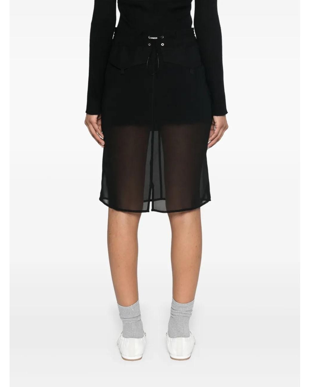 Pinko Black Sheer-Panels Midi Skirt