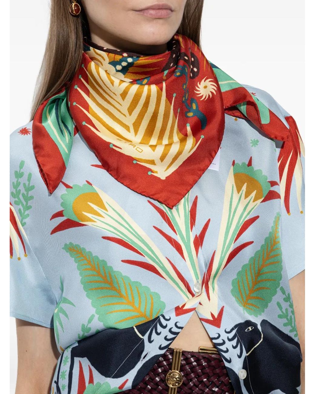 Etro Red X Tabby Booth Silk Twill Scarf With Placed Print