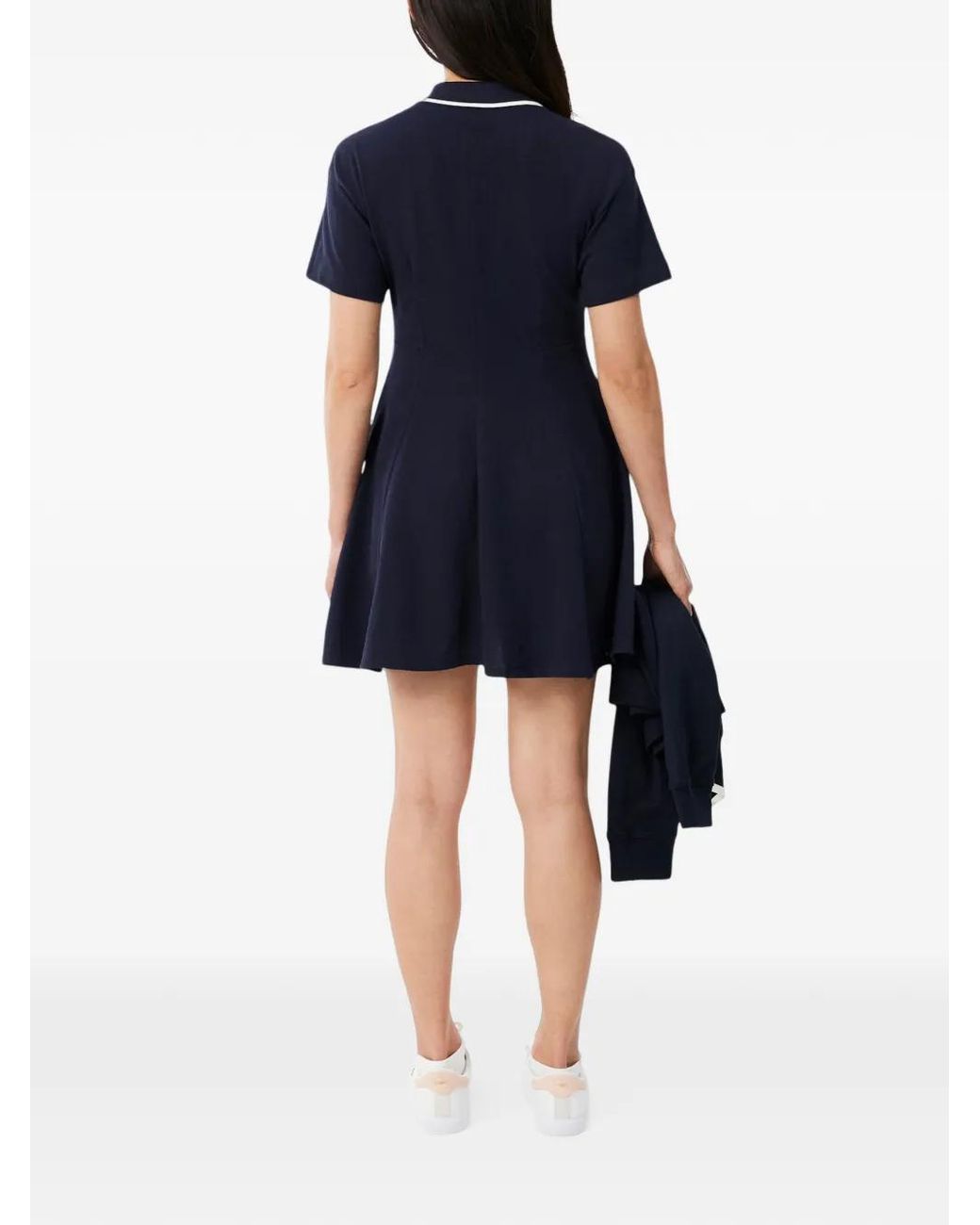 Lacoste Blue Flared Badge-Accent Petit-Pique Dress