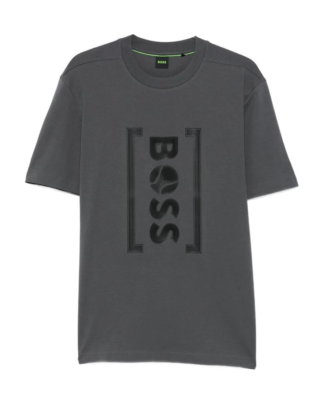 Boss Gray Logo-Print Cotton T-Shirt for men