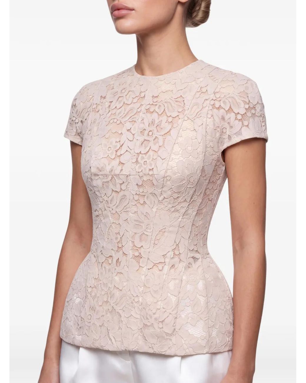 POST MERIDIEM Gray Floral-Lace Panelled Top