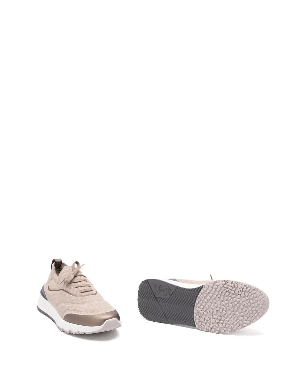 Brunello Cucinelli White Techno Cotton Knit Runners With Heat-bonded Details for men