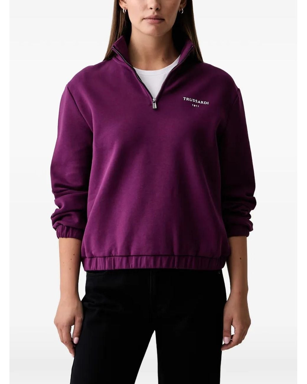 Trussardi Purple Logo-Print Quarter-Zip Sweatshirt