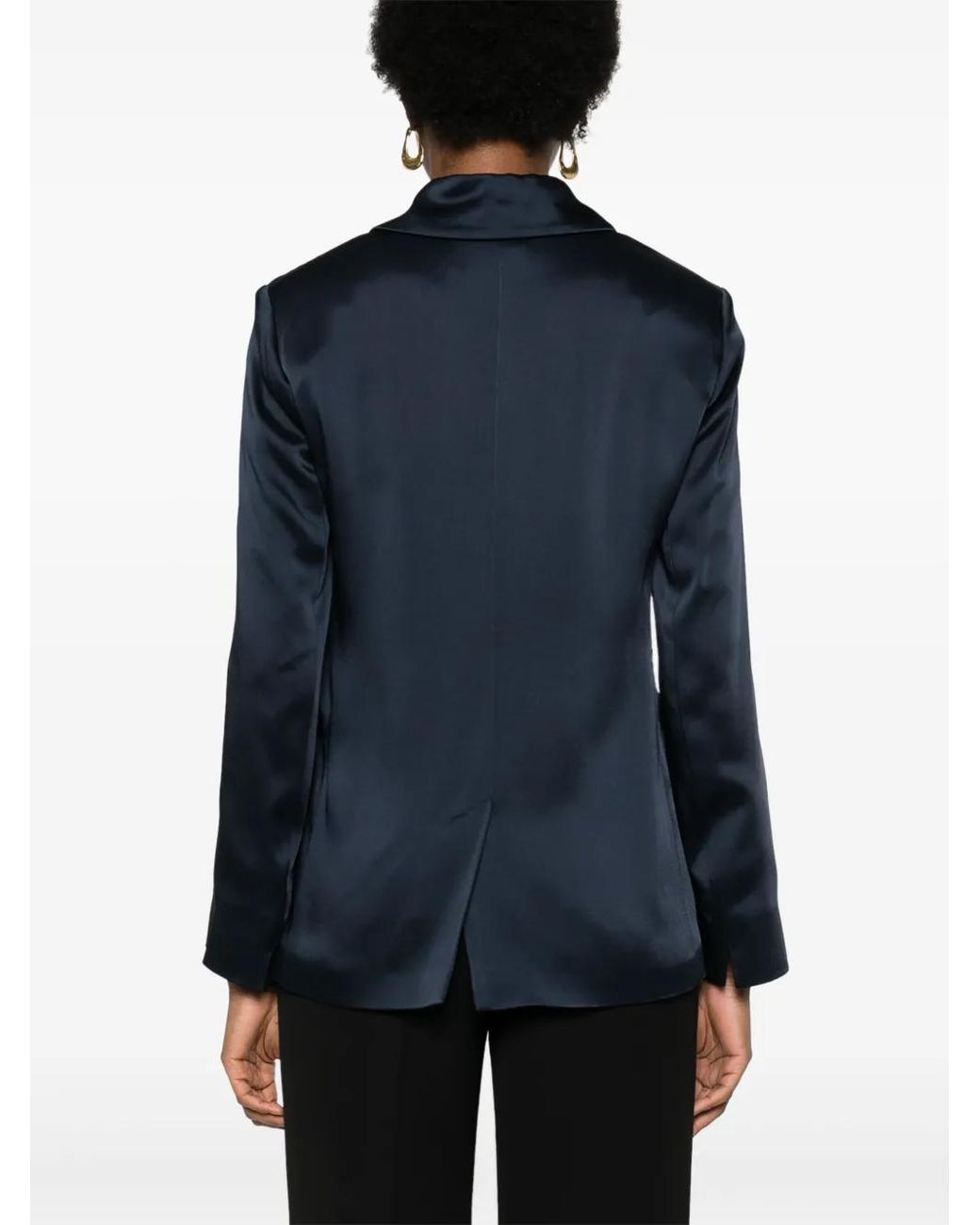 Max Mara Blue Single-Breasted Satin Blazer