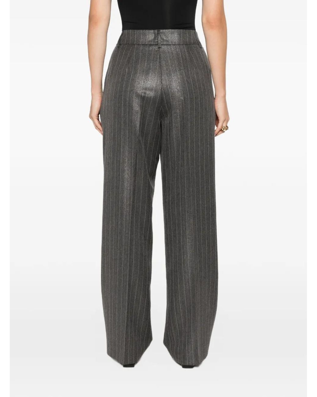 Twinset Gray Pinstriped Crystal-Embellished Trousers