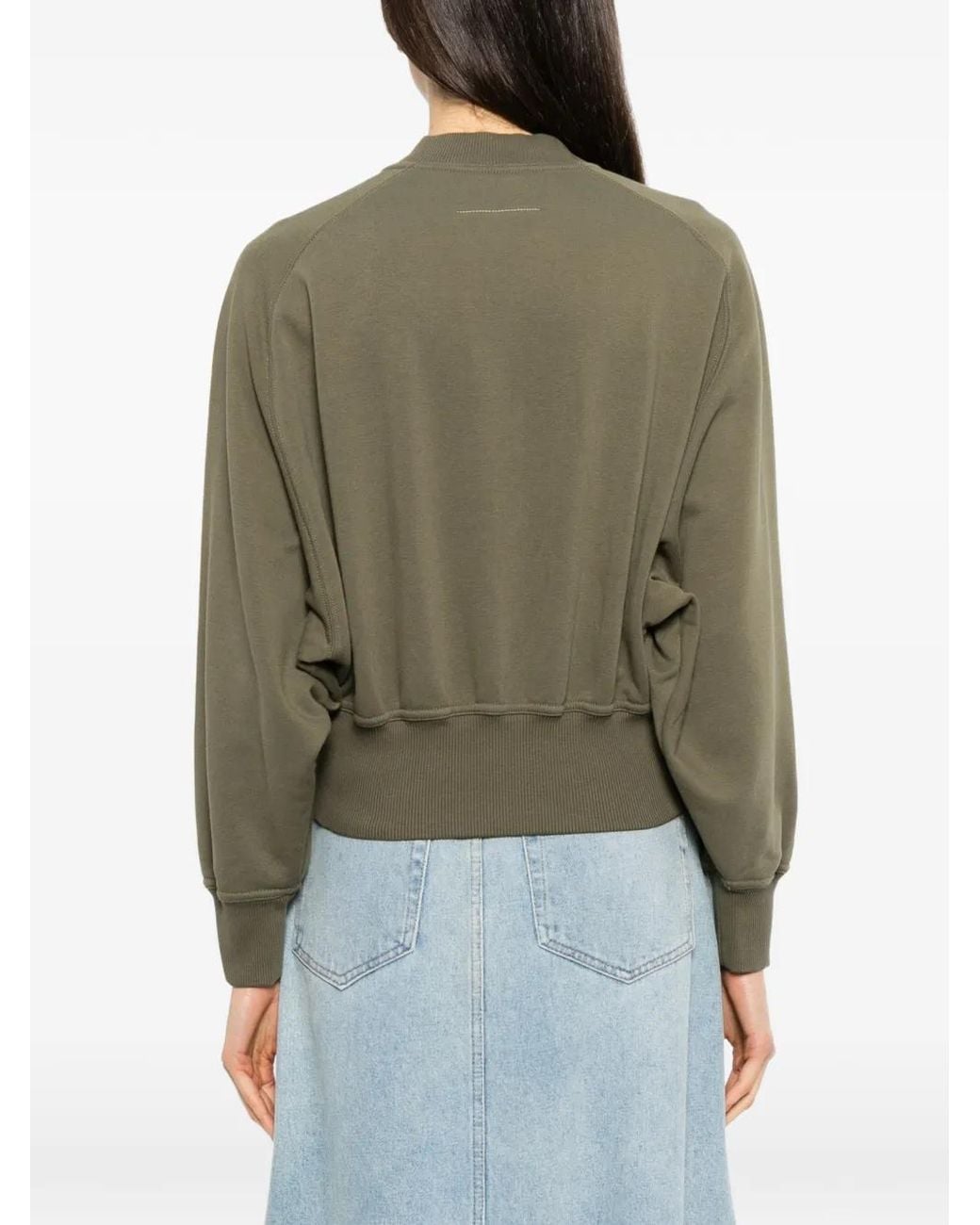 MM6 by Maison Margiela Green Logo-Embroidered Zip-Up Sweatshirt