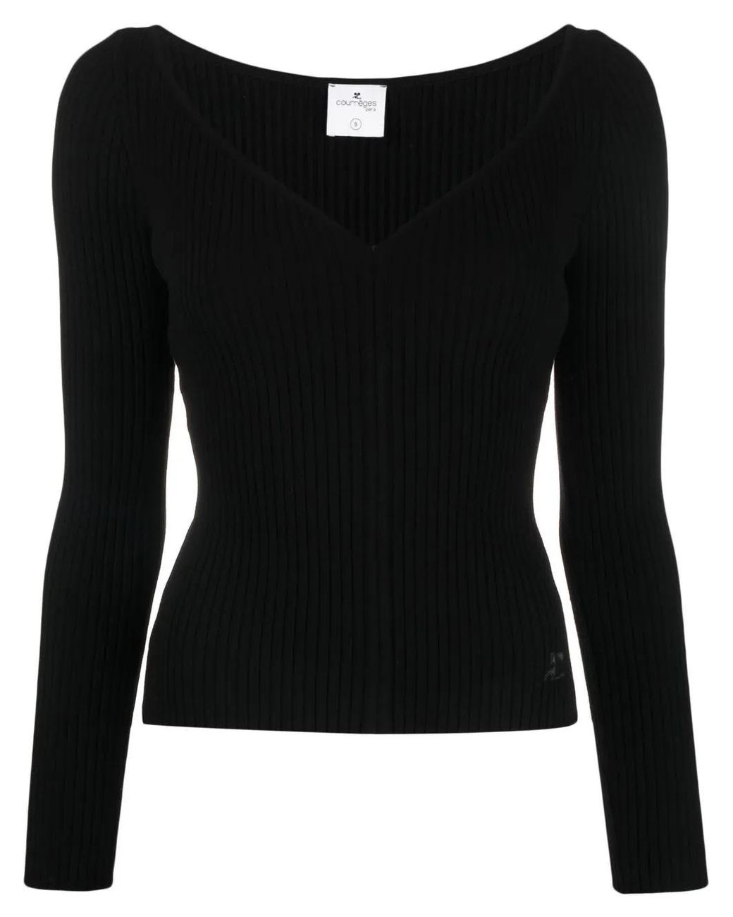 Courreges Black V-Neck Ribbed Jumper