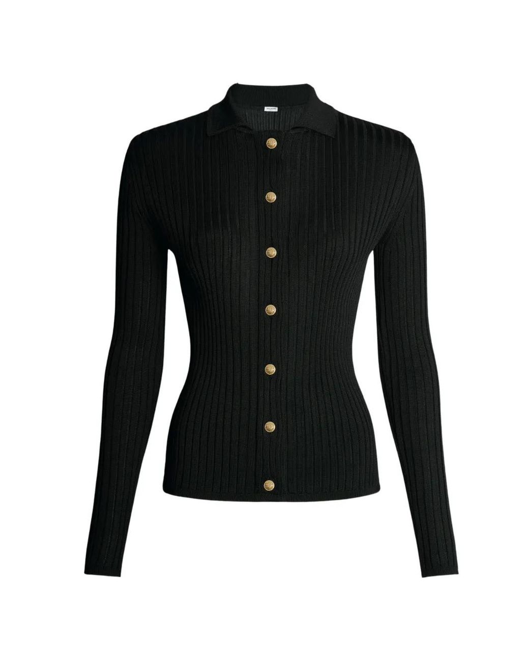 Balmain Black Buttoned Ribbed Knit Cardigan