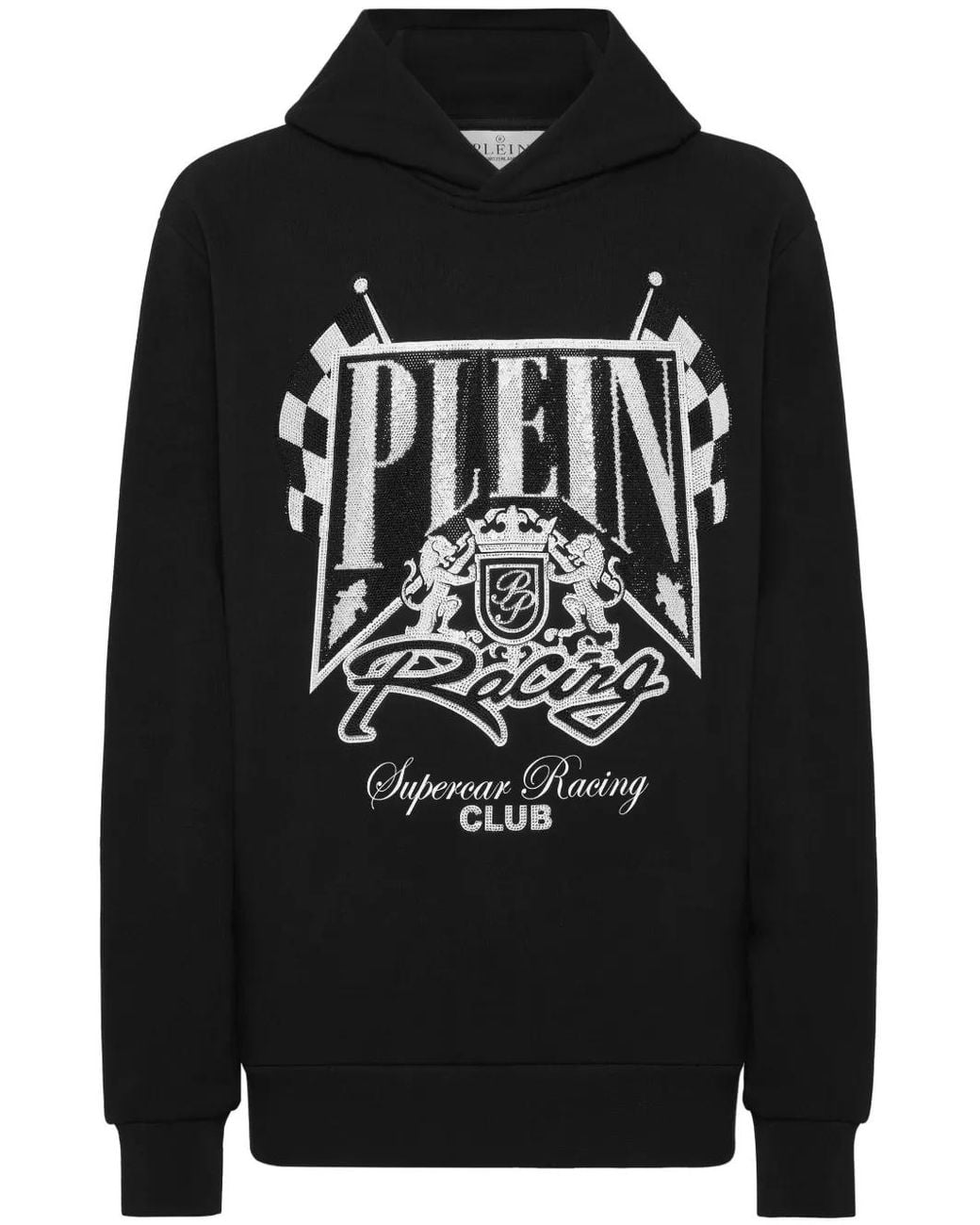 Philipp Plein Black Hoodie Sweatshirt Ls Strass Racing Club for men