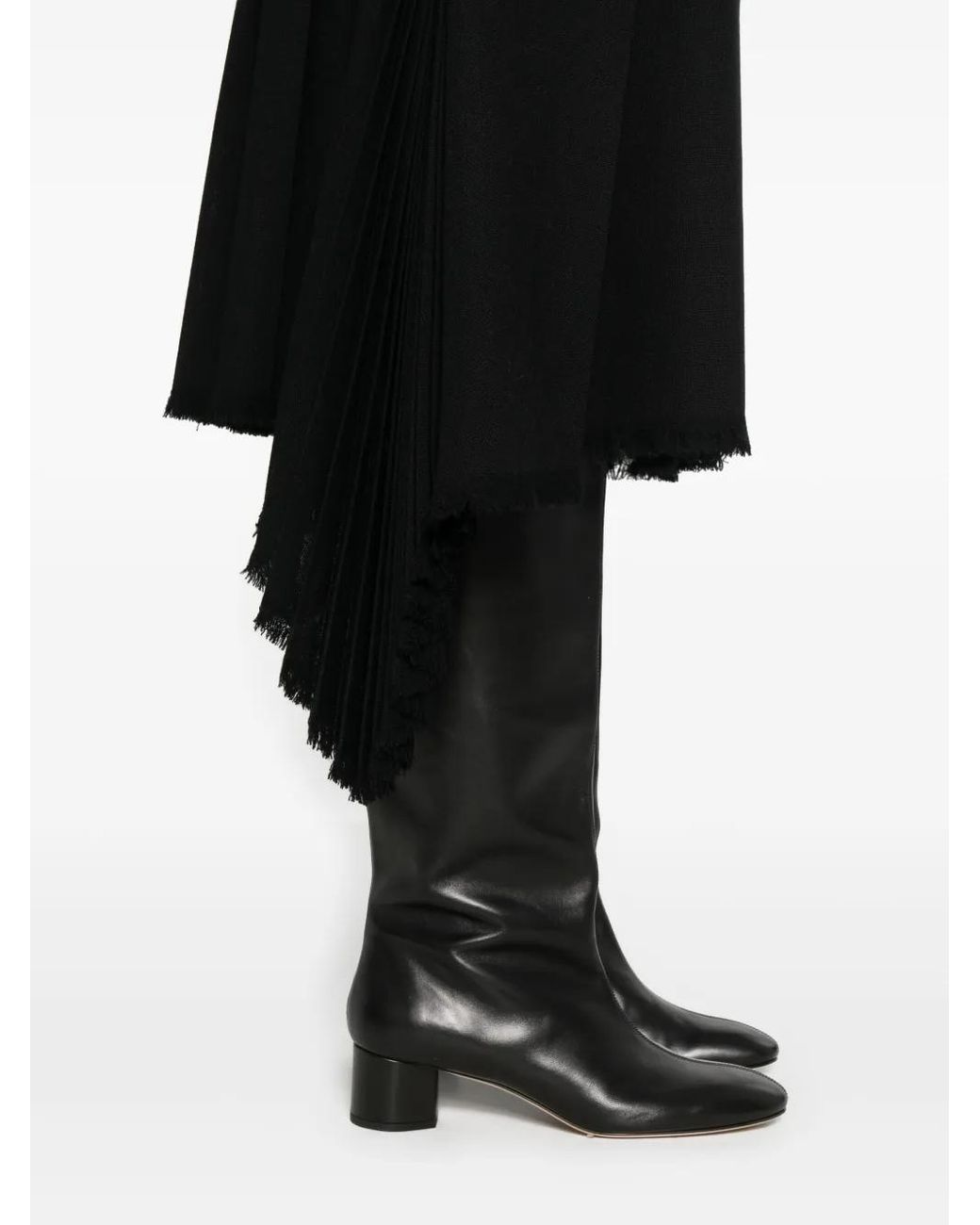 Jil Sander Black Pleated Frayed Skirt