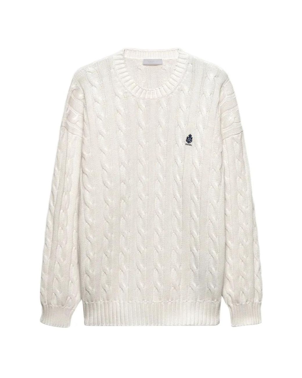 Prada White Cable-Knit Logo-Embroidered Sweater for men
