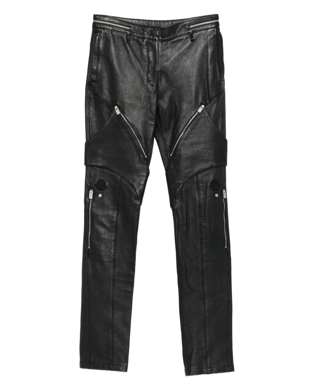 Moncler Gray Zip-Pocket Leather Trousers