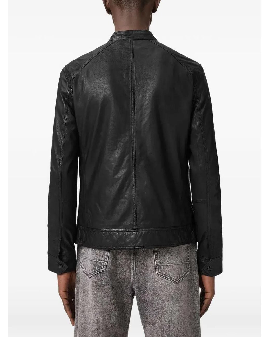AllSaints Black Slim Fit Leather Jacket for men
