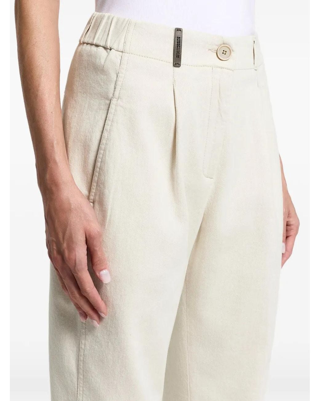 Peserico Natural Pleated Elasticated-Waistband Trousers