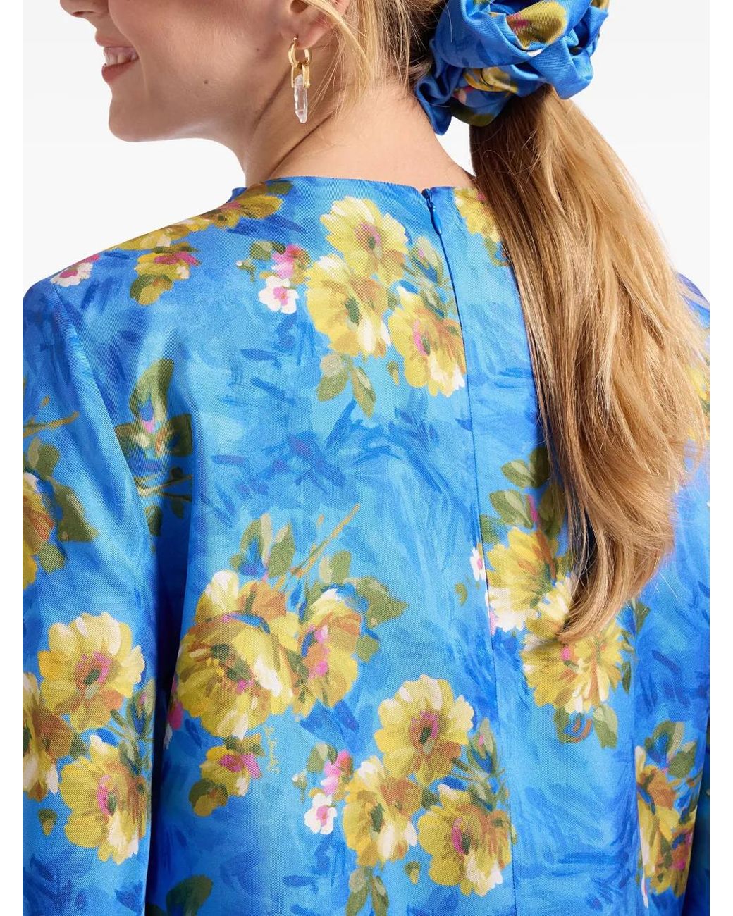 LaDoubleJ Blue Giga Floral Silk Scrunchie