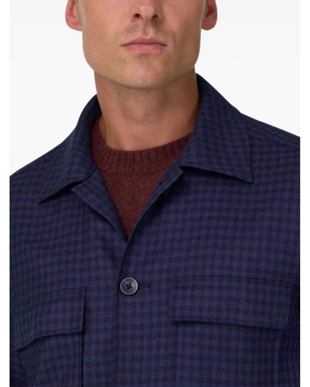 Boggi Blue Shacket Patterned Wool for men