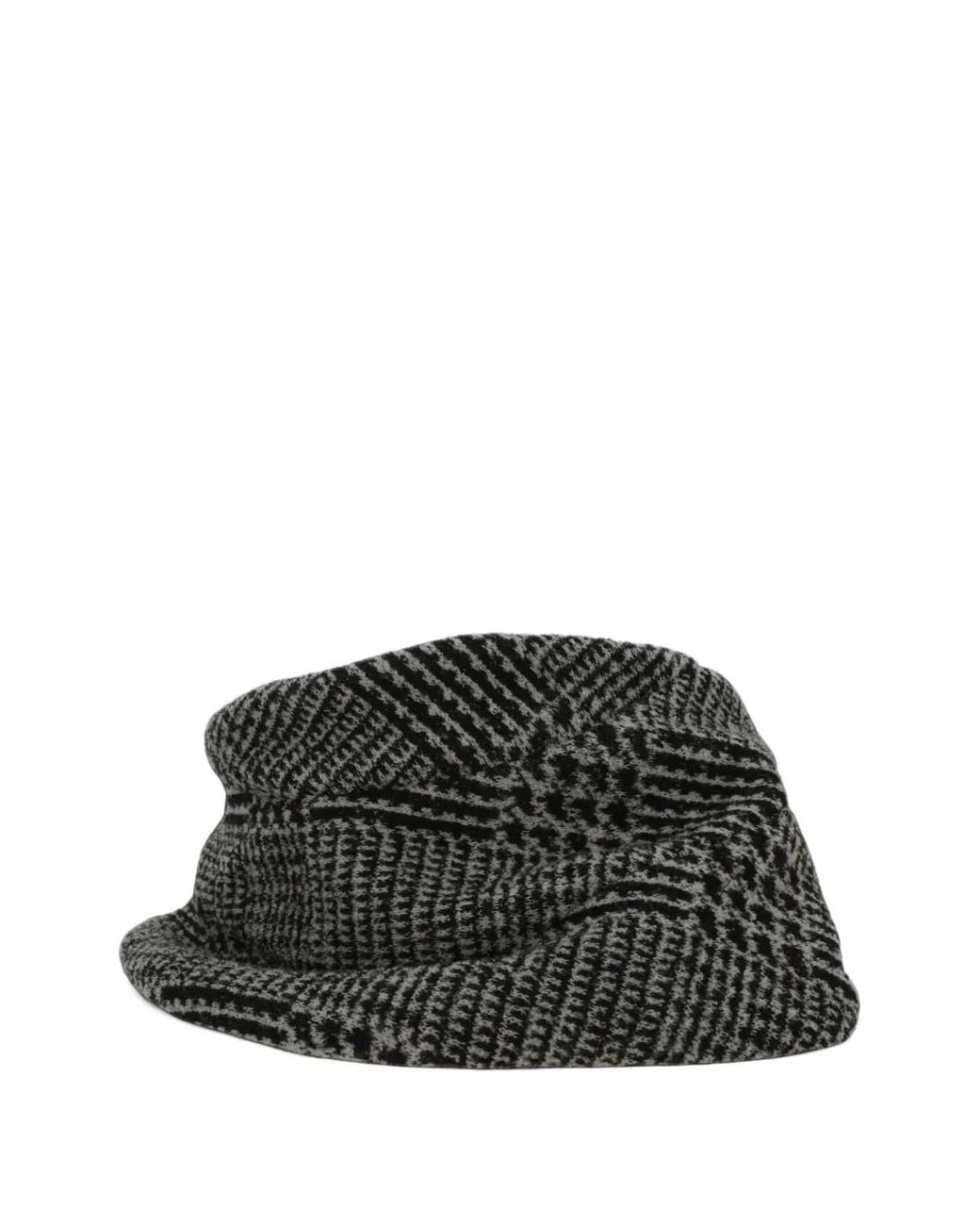 Junya Watanabe Black Houndstooth-Pattern Flat Bucket Hat