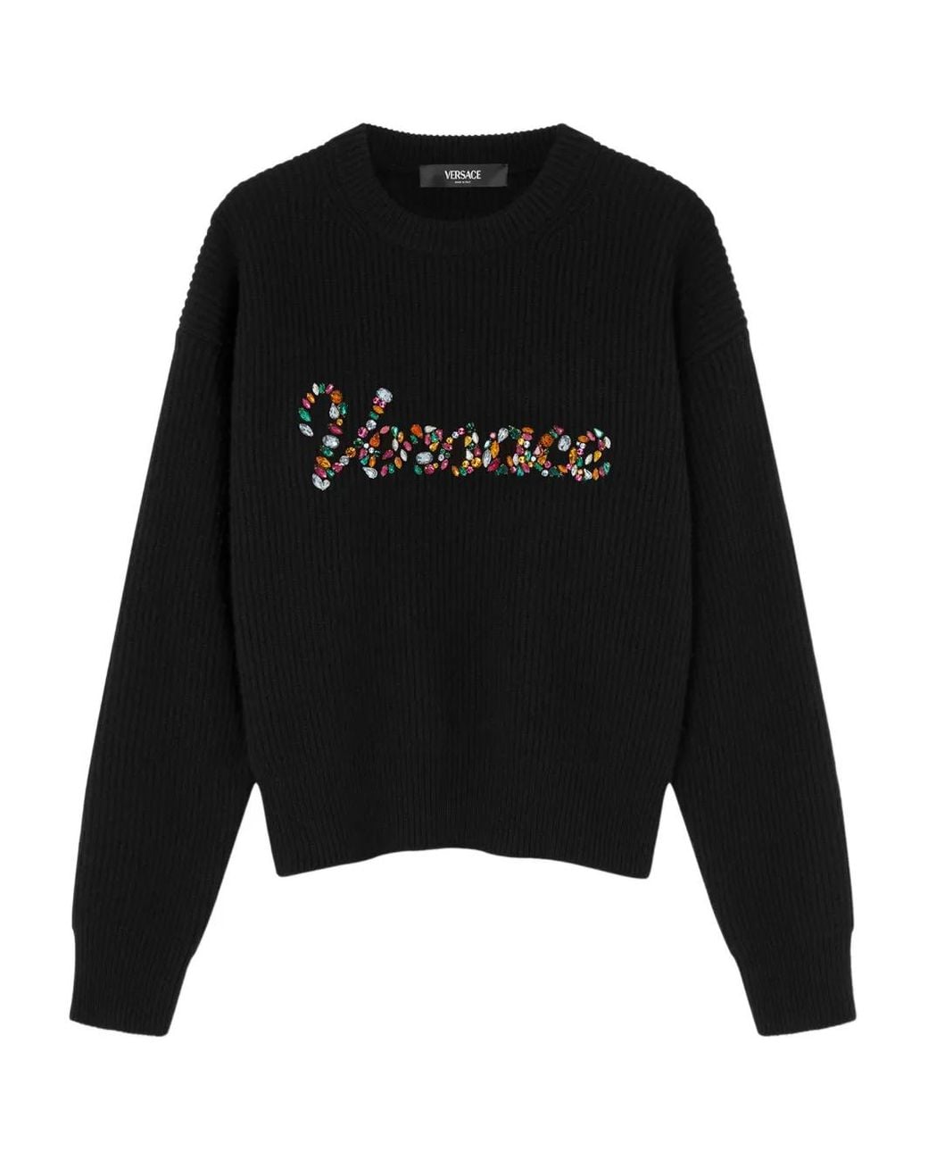 Versace Black Embroidered Wool Knit Sweater
