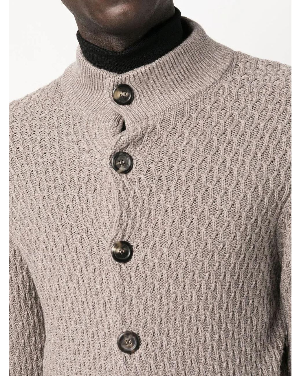 Canali Gray Textured-Knit Merino Wool Cardigan for men