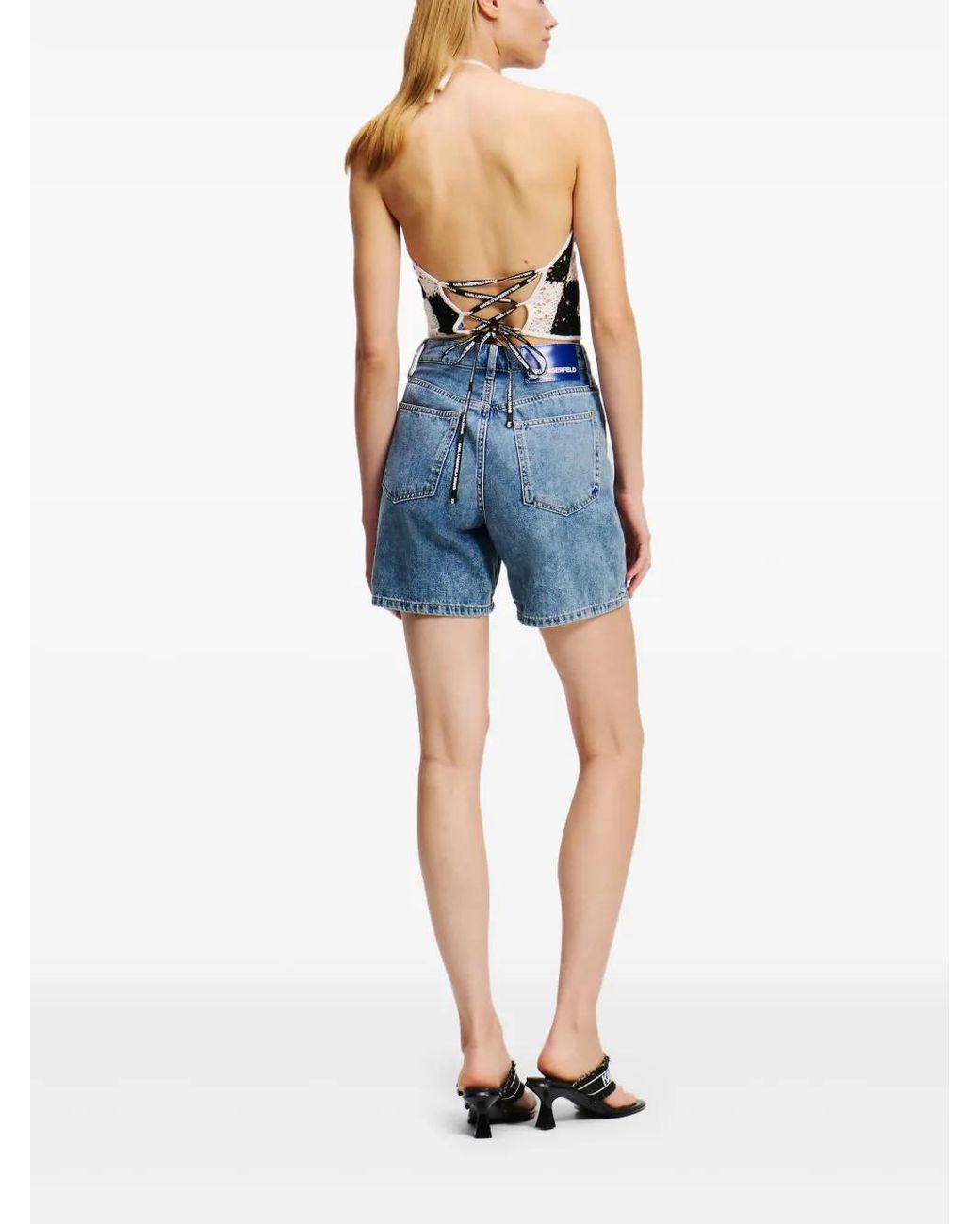 Karl Lagerfeld Blue High-Rise Denim Shorts