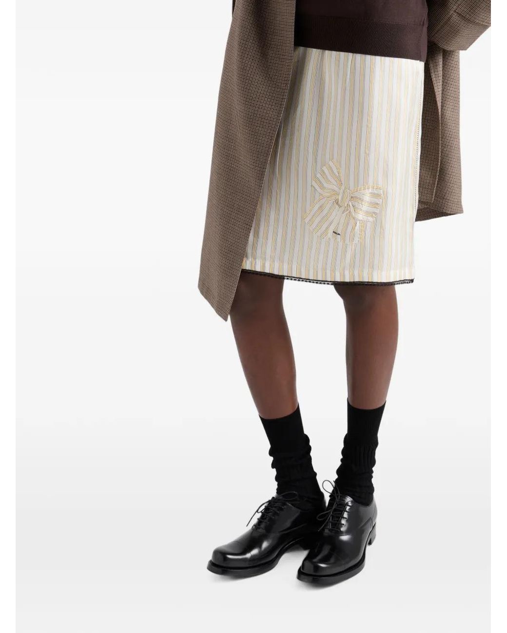 Prada White Striped Skirt With Appliqué